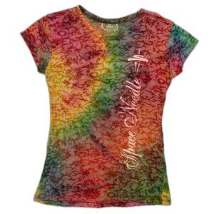 Space Needle T Shirt SZ M Rainbow Burnout Fabric Floral Print My Sport Souvenir